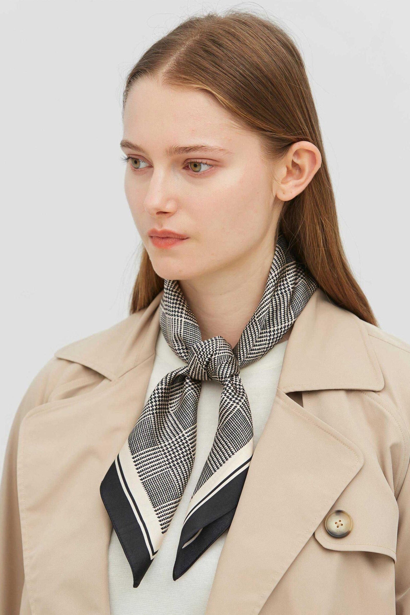 houndstooth-printed-square-silk-scarf-houndstooth-03 Women Black Silk Scarf - Image 1