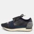 Balenciaga Black/Navy Blue Leather and Mesh Race Runner Sneakers Size 39
