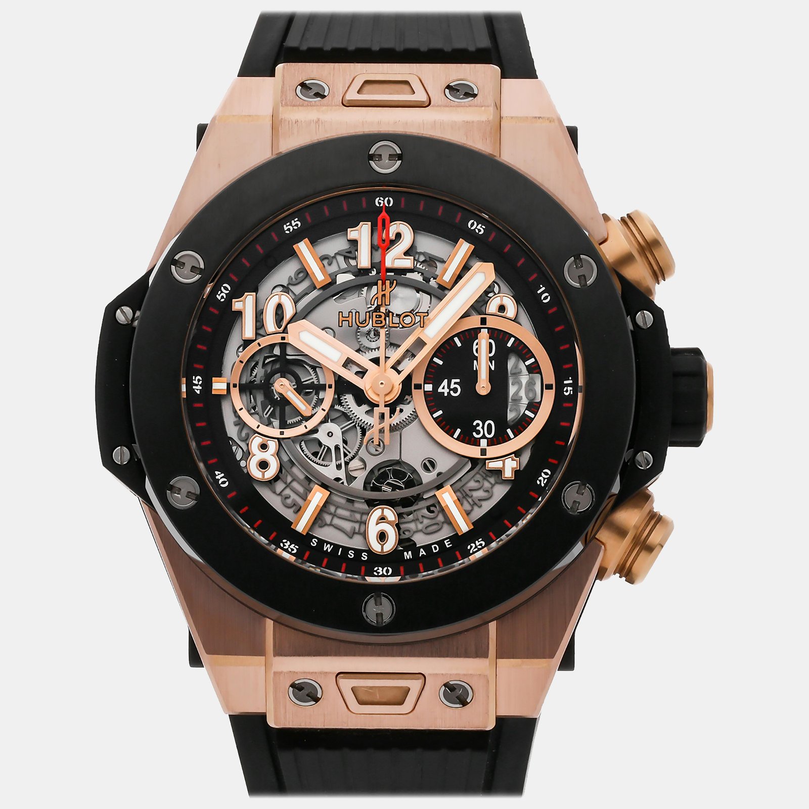 luxury-men-hublot-used-watches-p1071569-006 Hublot Skeleton 18k Rose Gold Big Bang Unico 411.OM.1180.RX Automatic Men's Wristwatch 45 mm - Image 1