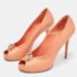 Alexander McQueen Light Orange Leather Embellished Skull Peep Toe Pumps Size 40 - Image 2