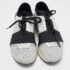 Balenciaga Grey/Silver Leather and Knit Fabric Race Runner Sneakers Size 38 - Image 3