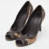 Burberry Beige/Brown Haymarket Check Canvas and Brogue Leather Peep Toe Pumps Size 39 - Image 2