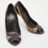 Burberry Beige/Brown Haymarket Check Canvas and Brogue Leather Peep Toe Pumps Size 39 - Image 4