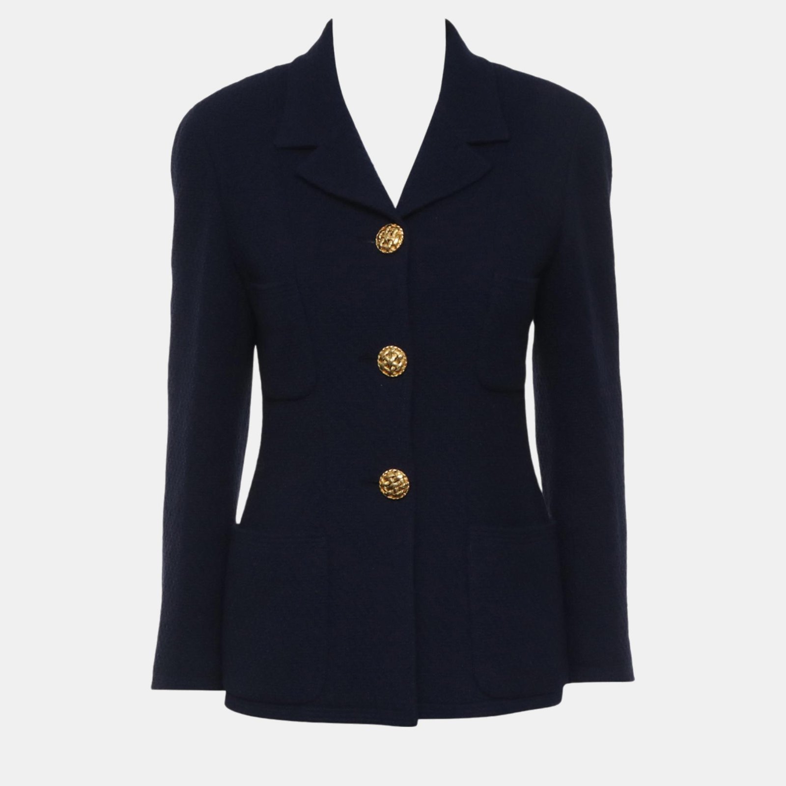 luxury-women-chanel-used-clothes-p1055103-002 Chanel Blue Vintage Gold Buttons Blazer S - Image 1