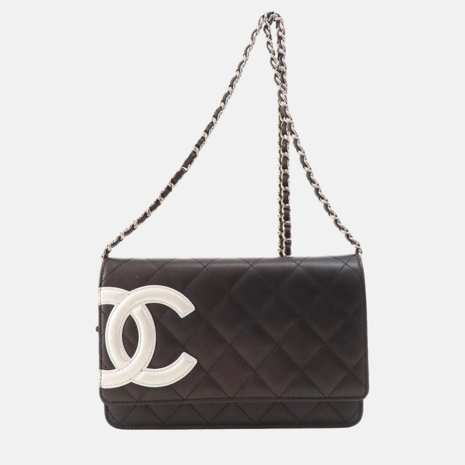 luxury-women-chanel-used-handbags-p1013393-001 Chanel White/Black Leather Cambon Ligne Wallet On Chain - Image 1
