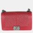 Chanel Burgundy Chevron Calfskin Chain Medium Boy Shoulder Bag