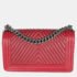 Chanel Burgundy Chevron Calfskin Chain Medium Boy Shoulder Bag - Image 4