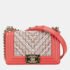 Chanel Pink White Multicolor Tweed Leather Boy Coco Mark Chain Shoulder Bag