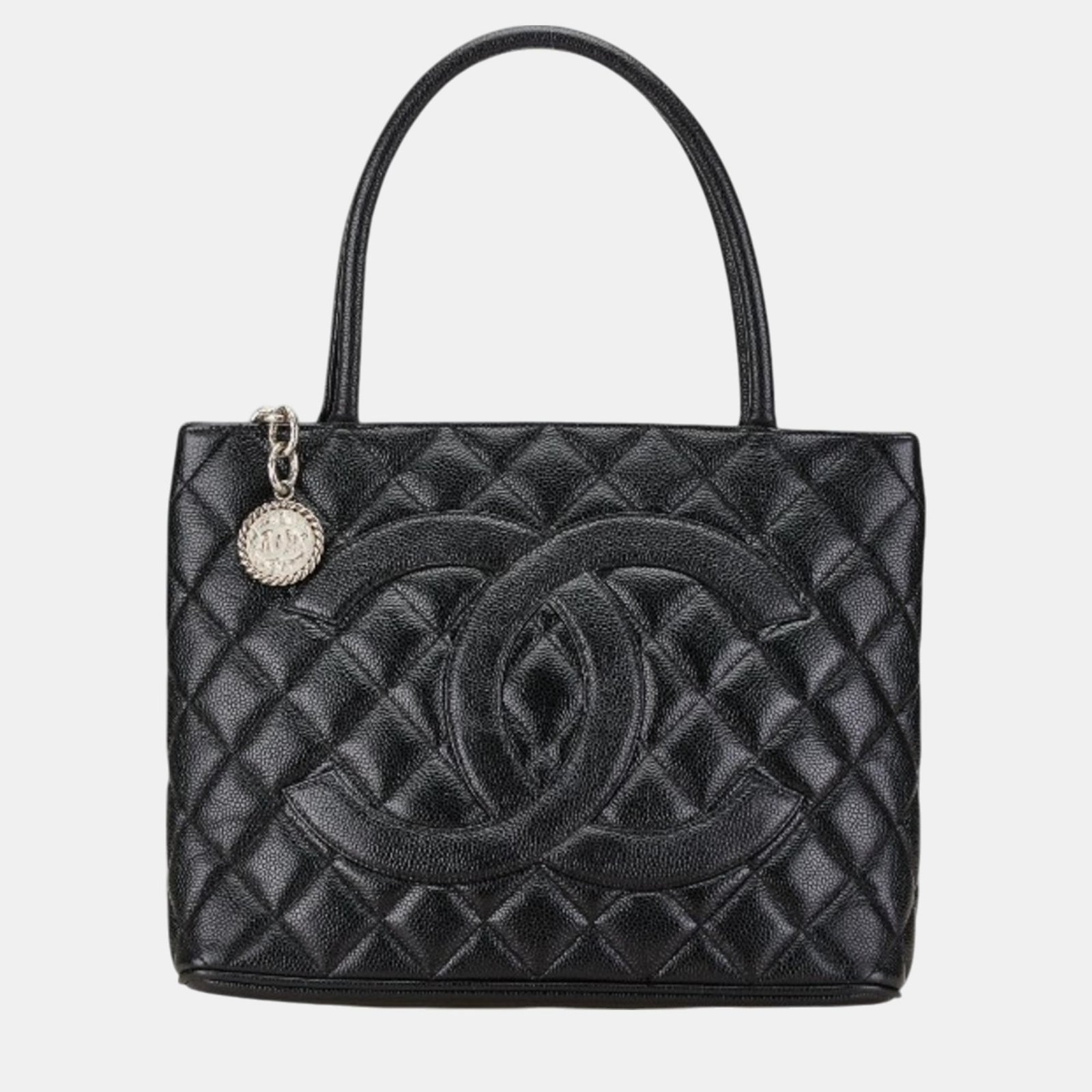 luxury-women-chanel-used-handbags-p1087324-002 Chanel Black Caviar Skin Matelasse Deca Coco Mark Reprint Tote Quilted Bag - Image 1