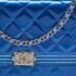 Chanel Royal Blue Quilted Patent Leather Boy Wallet on Chain - Image 5