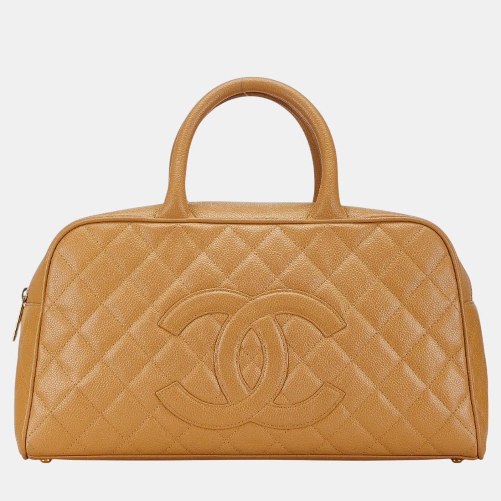 luxury-women-chanel-used-handbags-p1091444-001 Chanel Beige Caviar Leather Coco Mark Bowling Bag - Image 1