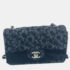 Chanel Black Denim  Camellia Motif Chain Shoulder Bag