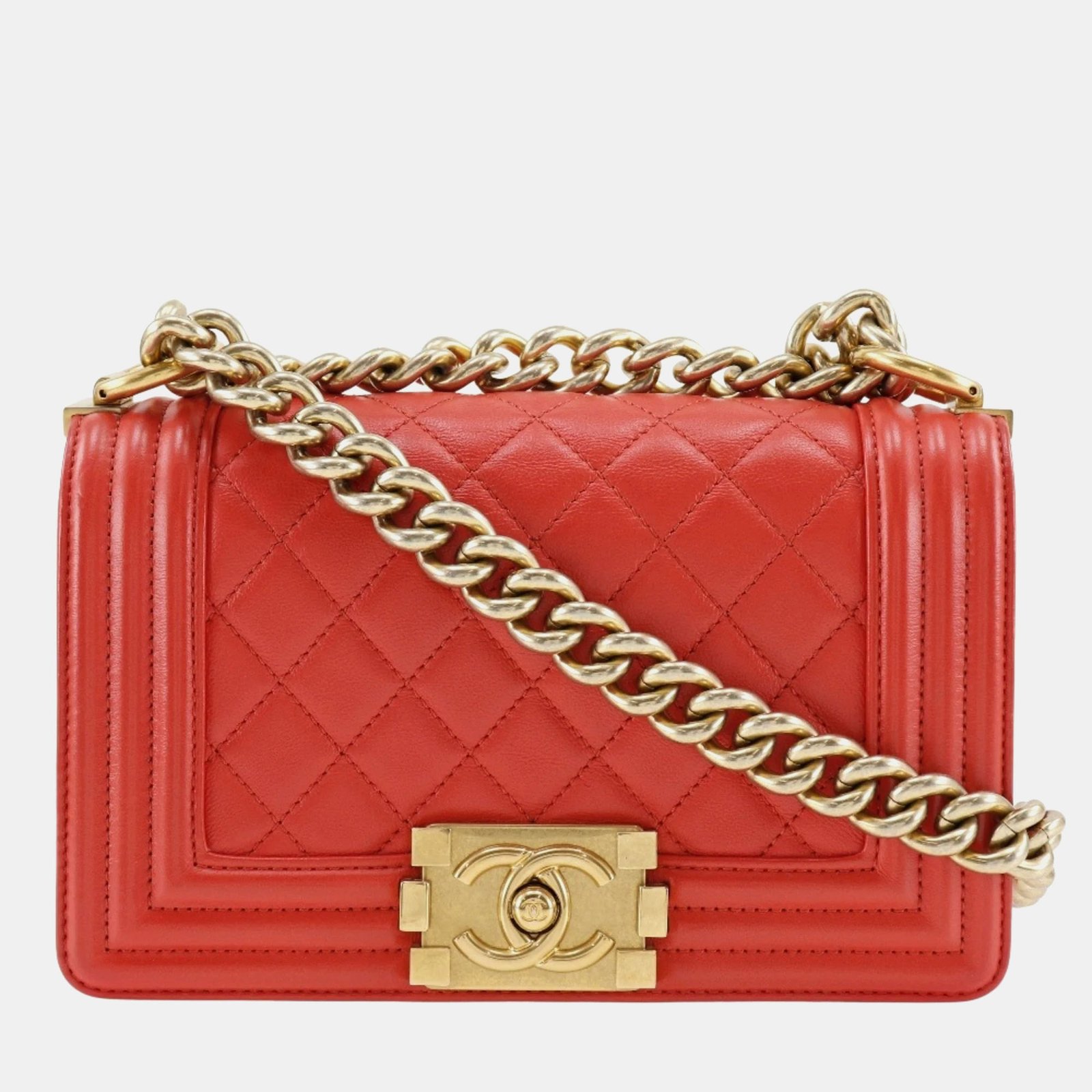 luxury-women-chanel-used-handbags-p997289-003 Chanel Red Leather Small Boy Shoulder Bag - Image 1