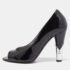 Chanel Black Patent Leather CC Peep Toe Pumps Size 36.5