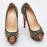 Christian Louboutin Multicolor Suede and Calfhair Lady Peep-Toe Spikes Platform Pumps Size 36 - Image 4