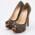 Christian Louboutin Multicolor Suede and Calfhair Lady Peep-Toe Spikes Platform Pumps Size 36 - Image 2