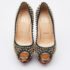 Christian Louboutin Multicolor Suede and Calfhair Lady Peep-Toe Spikes Platform Pumps Size 36 - Image 3