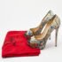 Christian Louboutin Two Tone Python Graffiti Print Lady Peep Pumps Size 40 - Image 9