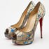 Christian Louboutin Two Tone Python Graffiti Print Lady Peep Pumps Size 40 - Image 2