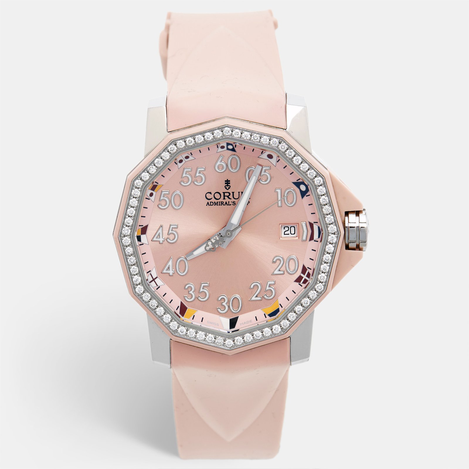 luxury-women-corum-used-watches-p998467-005 Corum Pink Resin Stainless Steel Diamond Rubber Admiral's Cup 01.0033 Women's Wristwatch 40 mm - Image 1