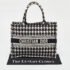 Dior Black/White Embroidered Macro Houndstooth Canvas Medium Book Tote - Image 11