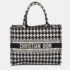 Dior Black/White Embroidered Macro Houndstooth Canvas Medium Book Tote