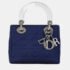 Christian Dior Navy Satin Plastic Dior Lady Rhinestone Handbag
