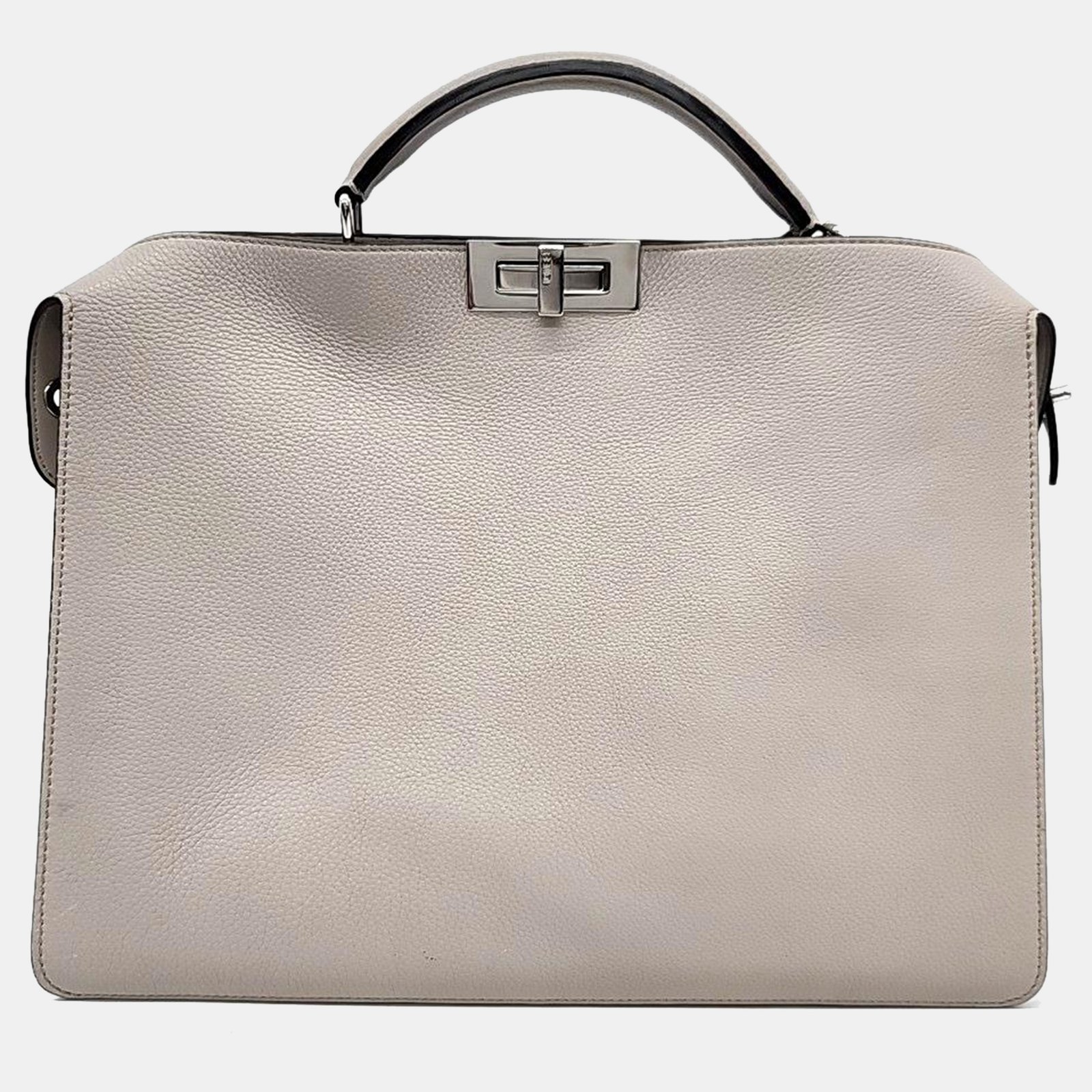luxury-women-fendi-used-handbags-p980231-002 Fendi Light Gray Leather Medium Peekaboo ISeeU Top Handle Bag - Image 1