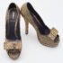 Fendi Metallic Gold Brocade Fabric Deco Peep Toe Bow Platform Pumps Size 37.5 - Image 4