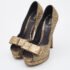Fendi Metallic Gold Brocade Fabric Deco Peep Toe Bow Platform Pumps Size 37.5 - Image 2