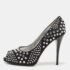 Giuseppe Zanotti Black Satin Crystal Embellished Peep Toe Platform Pumps Size 36