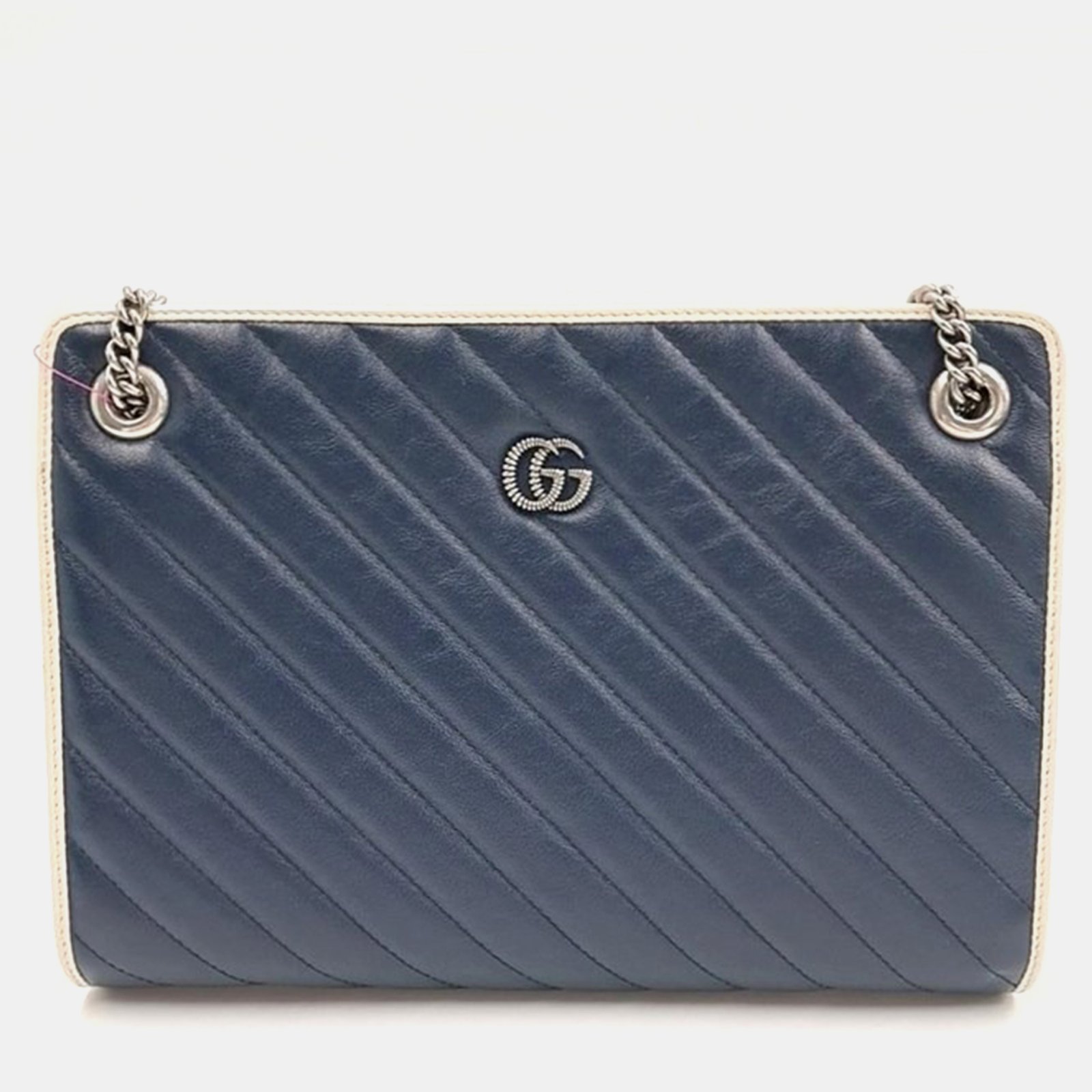 luxury-women-gucci-used-handbags-p1007754-006 Gucci Blue Diagonal Quilted Leather Medium GG Marmont Accordion Shoulder Bag - Image 1