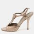 Gucci Metallic Grey Leather Crystal Embellished Buckle T-Strap Sandals Size 38