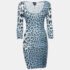 Just Cavalli Blue Leopard Print Knit Long Sleeve Mini Dress XS