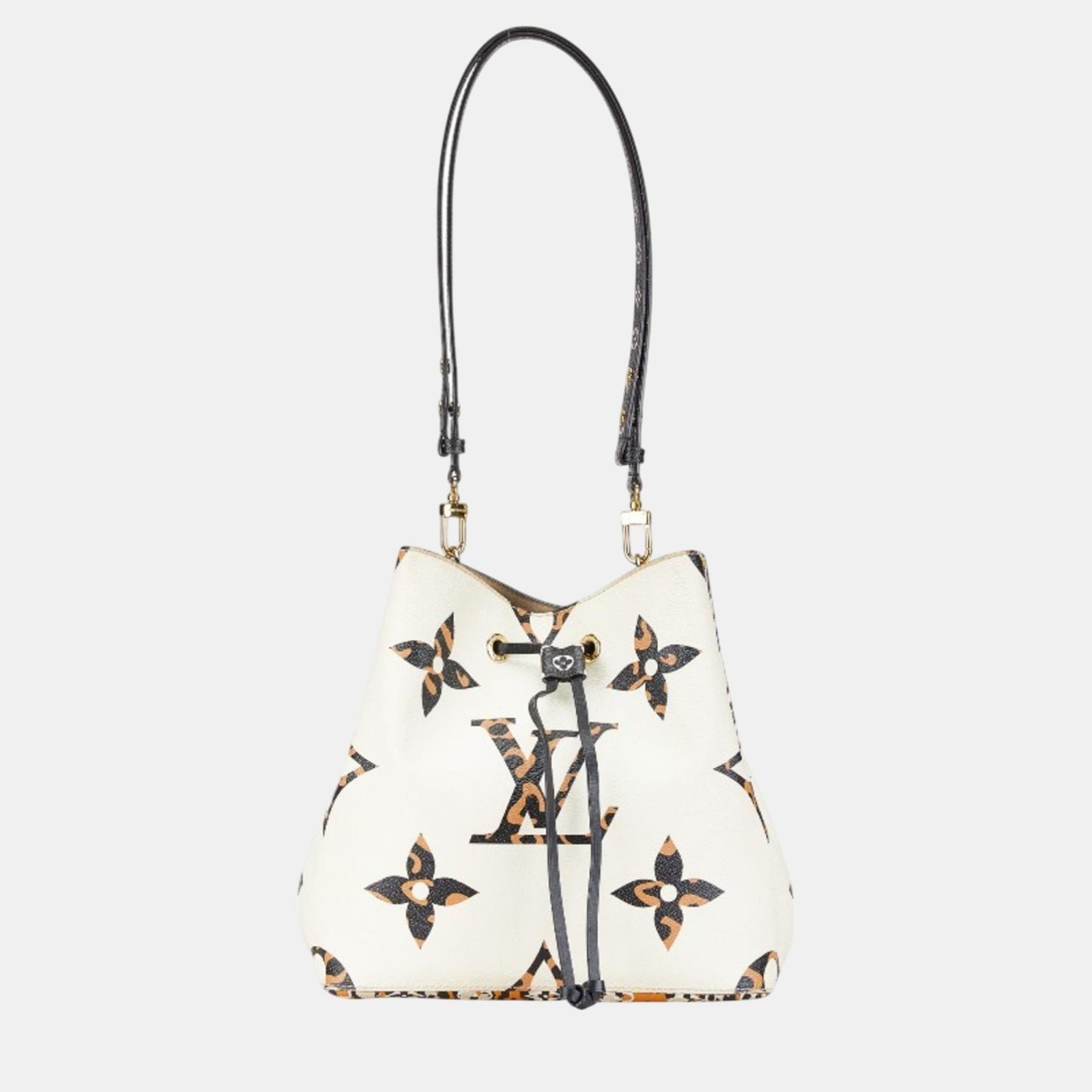 luxury-women-louis-vuitton-used-handbags-p1091948-002 Louis Vuitton Ivory Black Orange Coated Canvas Leather Monogram Jungle Neonoe Shoulder Bag - Image 1