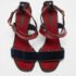 Louis Vuitton Dark Red/Navy Blue Snakeskin and Velvet Cross Ankle Strap Wedge Sandals Size 38 - Image 3