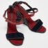 Louis Vuitton Dark Red/Navy Blue Snakeskin and Velvet Cross Ankle Strap Wedge Sandals Size 38 - Image 4