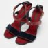 Louis Vuitton Dark Red/Navy Blue Snakeskin and Velvet Cross Ankle Strap Wedge Sandals Size 38 - Image 2