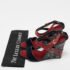 Louis Vuitton Dark Red/Navy Blue Snakeskin and Velvet Cross Ankle Strap Wedge Sandals Size 38 - Image 9