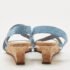 Manolo Blahnik Blue Stretch Fabric Terwe Cork Wedge Ankle Strap Sandals Size 40 - Image 5
