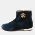 Roberto Cavalli Navy Blue Embossed Croc Velvet Ankle Boots Size 36