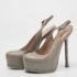 Saint Laurent Grey Leather Tribtoo Platform Slingback Pumps Size 35 - Image 2