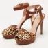 Stuart Weitzman Brown Leather and Leopard Print Pony Hair Platform Ankle Strap Sandals Size 38.5 - Image 2