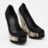 Tory Burch Black/Grey Suede and Python Embossed Leather Sandra Wedge Peep Toe Pumps Size 36.5 - Image 4