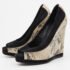 Tory Burch Black/Grey Suede and Python Embossed Leather Sandra Wedge Peep Toe Pumps Size 36.5 - Image 2
