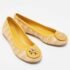 Tory Burch Beige/Yellow Raffia and Leather Reva Ballet Flats Size 35.5 - Image 4