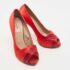 Valentino Red Pleated Satin Peep Toe Pumps Size 39 - Image 4